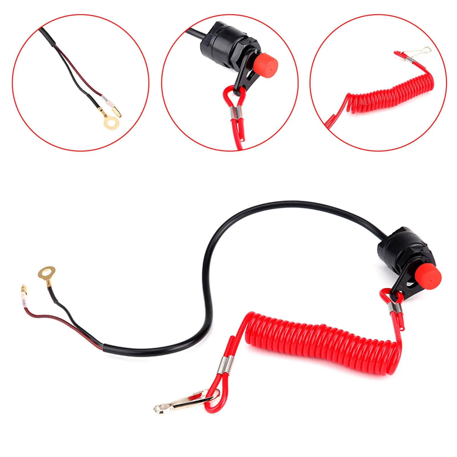 1Pc Boat Outboard Switch Engine Motor Lanyard Kill Urgent Stop Button Safety Connector Cord Compatible for Yamaha Suzuki Honda 