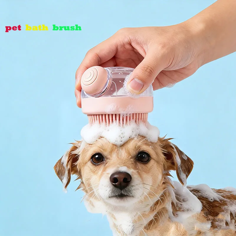 

1PCS Pet Bath Brush with Soap Dispenser Silicone Bristle Pet Grooming Massage Shampoo Brush Dog/Cat Supplies Haired Bath Tool