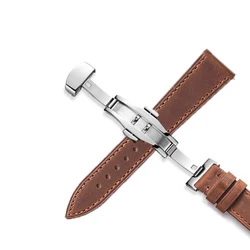 Retro cowhide strap 18mm 19mm 20mm 21mm 22mm universal smart watch accessories butterfly buckle watchbands UTHAI