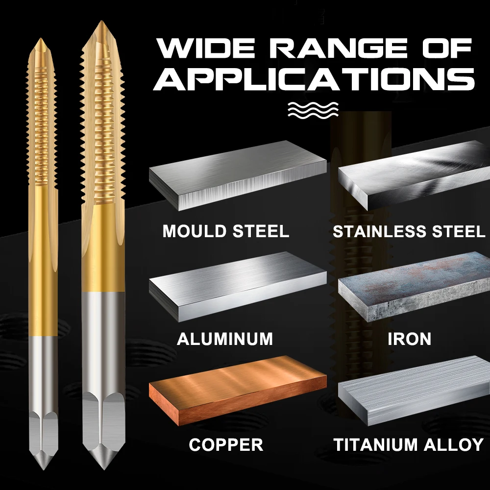 6Pcs HSS Machine Thread Taps 6542 Titanium Coated Straight Flute Metric Screw Taps M2 M2.5 M3 M4 M5 M6