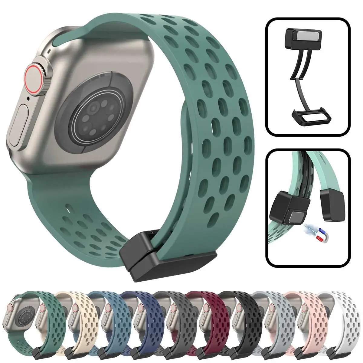 

For Apple Watch 42 / 44 / 45 / 46 / 49mm xDfind Magnetic Clasp Silicone Watch Band