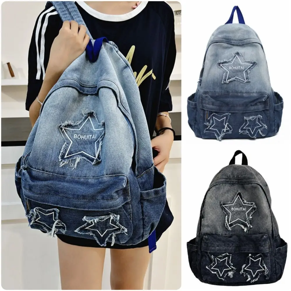 Large Capacity Denim Backpacks Multi-Pocket Structure Multi-functional School Bag Denim Material Daypack For Teenage Girls