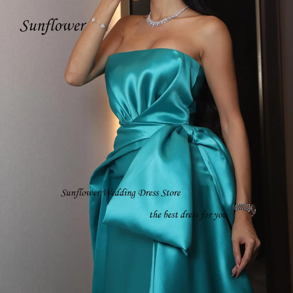 Sunflower Strapless Formal Evening Dress 2023 Simple Slim Satin Prom dress Mermaid Floor-Length Backless Party Gowns