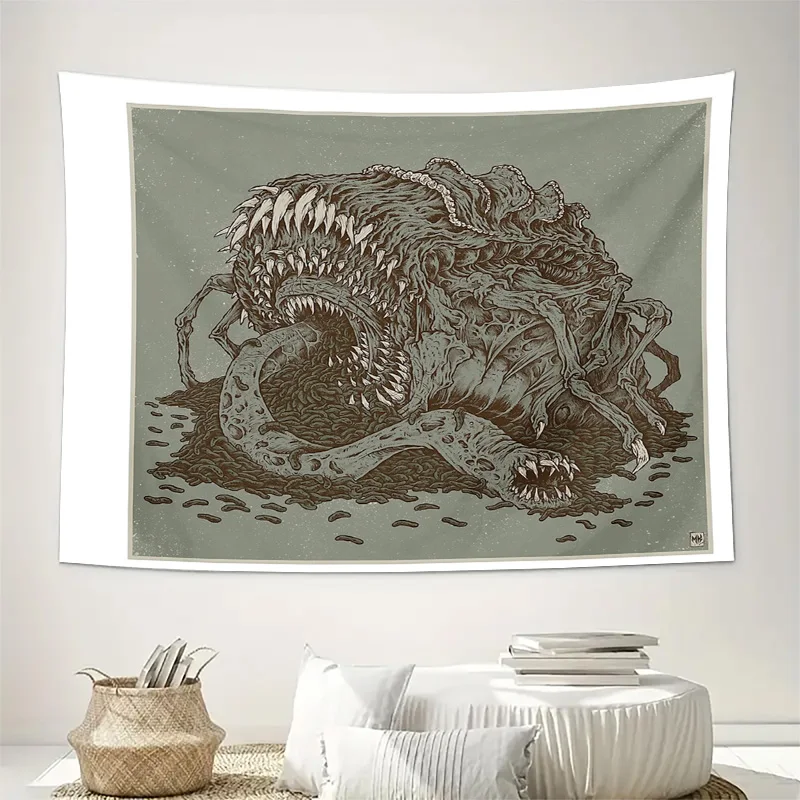 Dark Gothic Tapestry Wall Hanging Horror Demon Spiderweb Spooky Halloween Home Decor Room Aesthetic Art