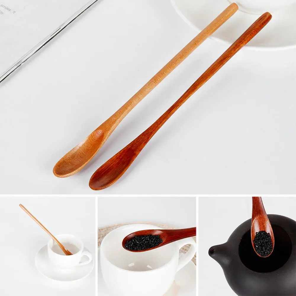 New Coffee Long Handle Wooden Spoon Household Items Tableware Stirring Honey Tea Scoops Nanmu Paint Color