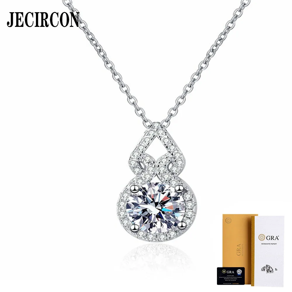 

JECIRCON 925 Sterling Silver Necklace for Women 1 Carat Moissanite Gourd Pendant Clavicle Chain Fashion Luxury High-end Jewelry