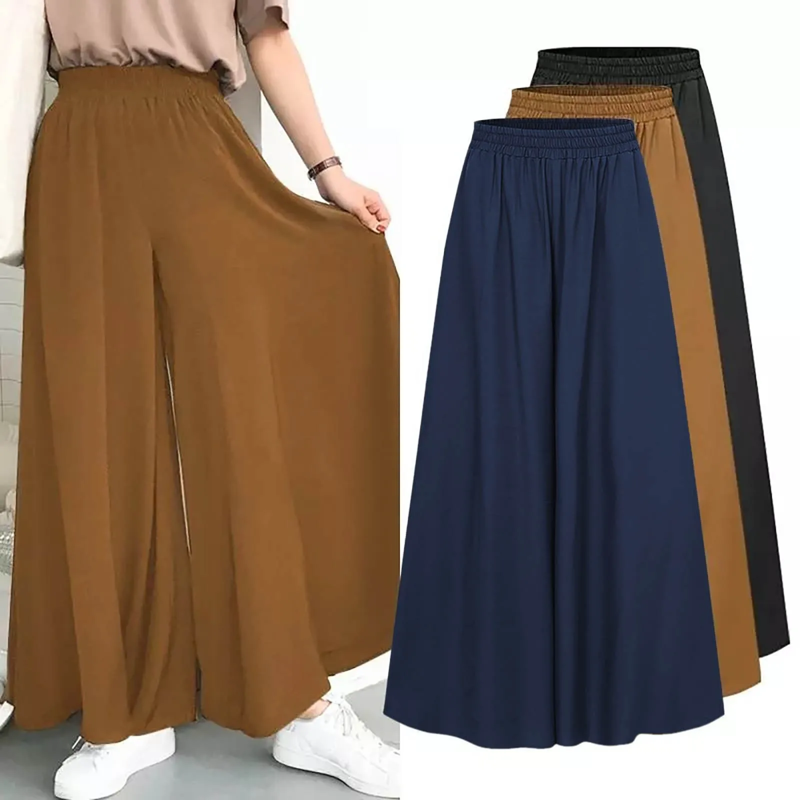 

2024 Spring Summer Women's Plus Size Wide Leg Pants Cotton Linen Retro Minimalist Mid Rise Elastic Drape Straight Leg Trousers