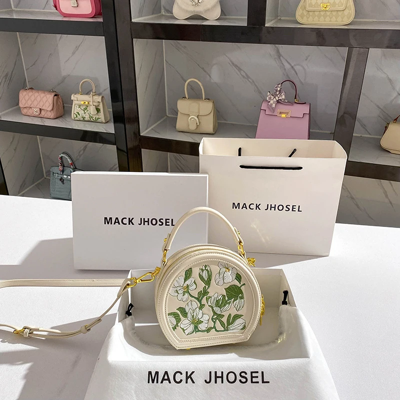 

Маленькая круглая сумка с вышивкой, круглая сумка через плечо для повседневного использования, модная и универсальная.