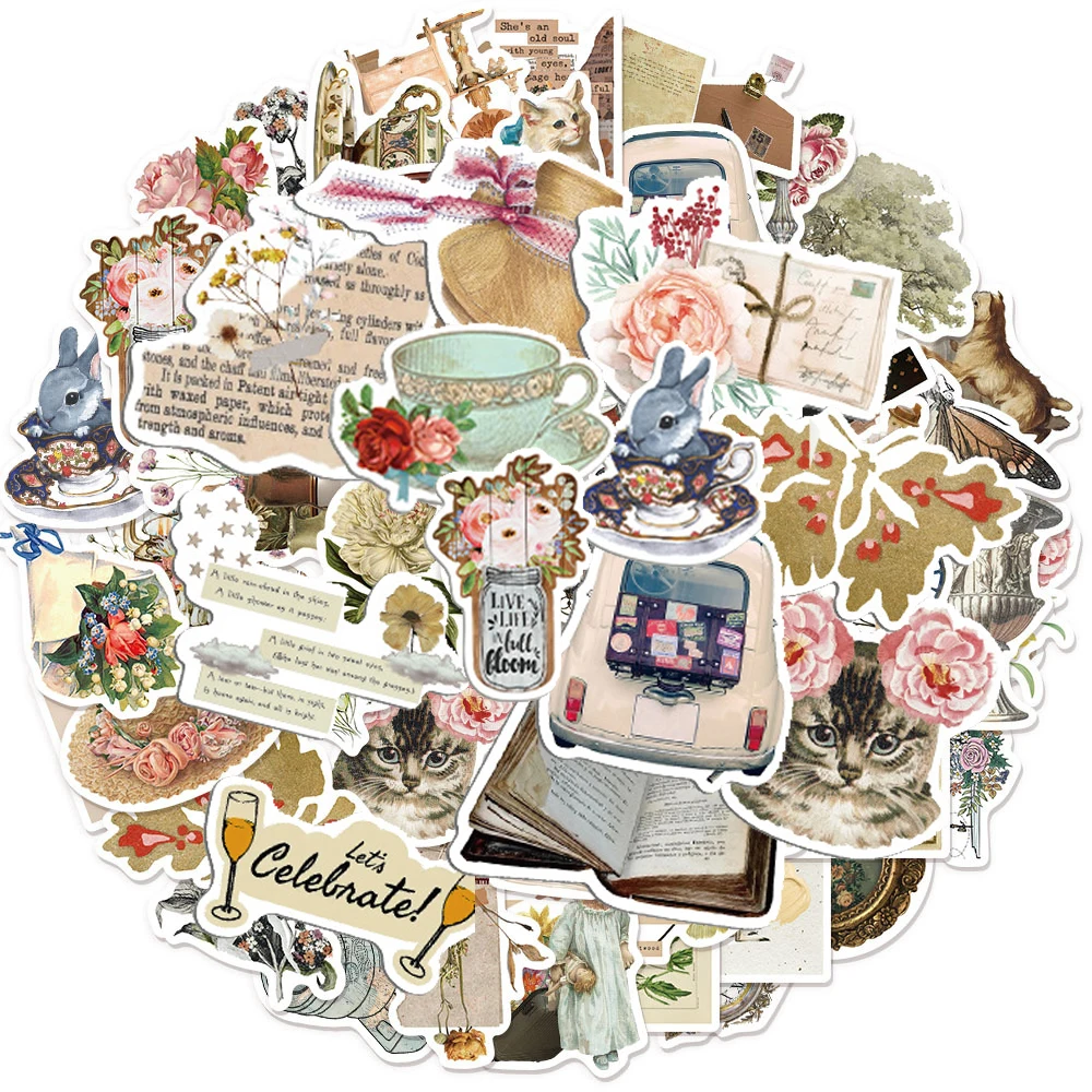 

10/30/50Pcs Retro INS Style Art Cartoon Stickers Aesthetic DIY Phone Notebook Laptop Guitar Vintage Graffiti Sticker for Kid Toy