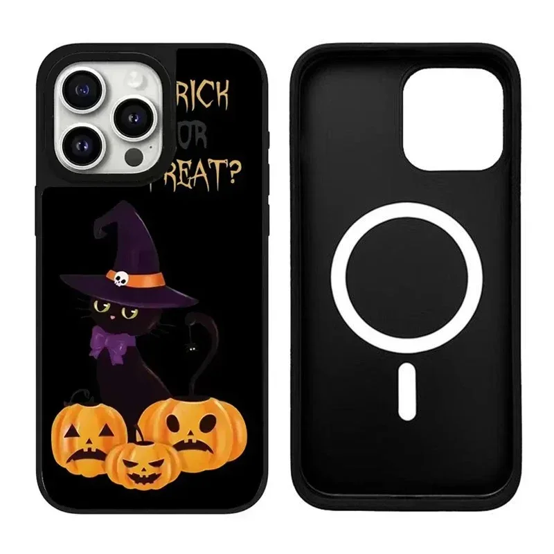 

Halloween Cartoon Ghost iPhone 11 12 13 14 15 16 Pro Max Mirror Surface MagSafe Case Cover Shell