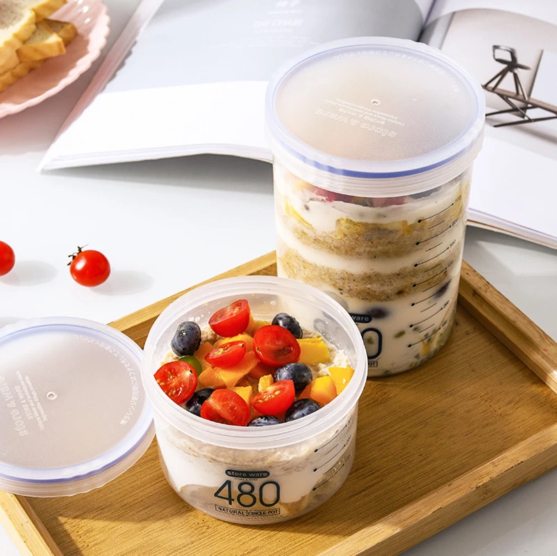 1Pc Overnight Oat Cup Portable Breakfast Cereals Salad Cup Graduated Milk Cup Seal Container Microwave Oven Can Heat And Seal