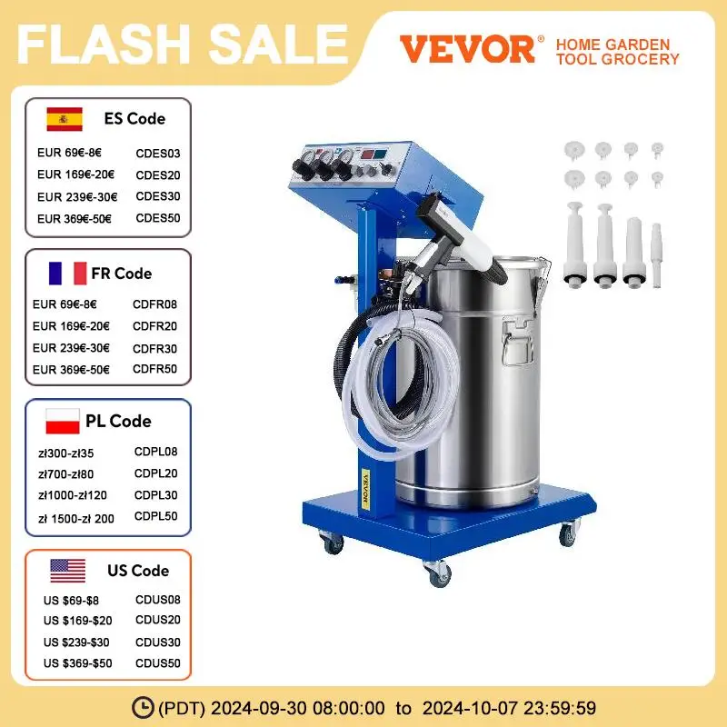 VEVOR Powder Coating Machine Electrostatic Powder Sprayer Machine 40W 45L Powder Coating System 60Hz Powder Spraying Equipment