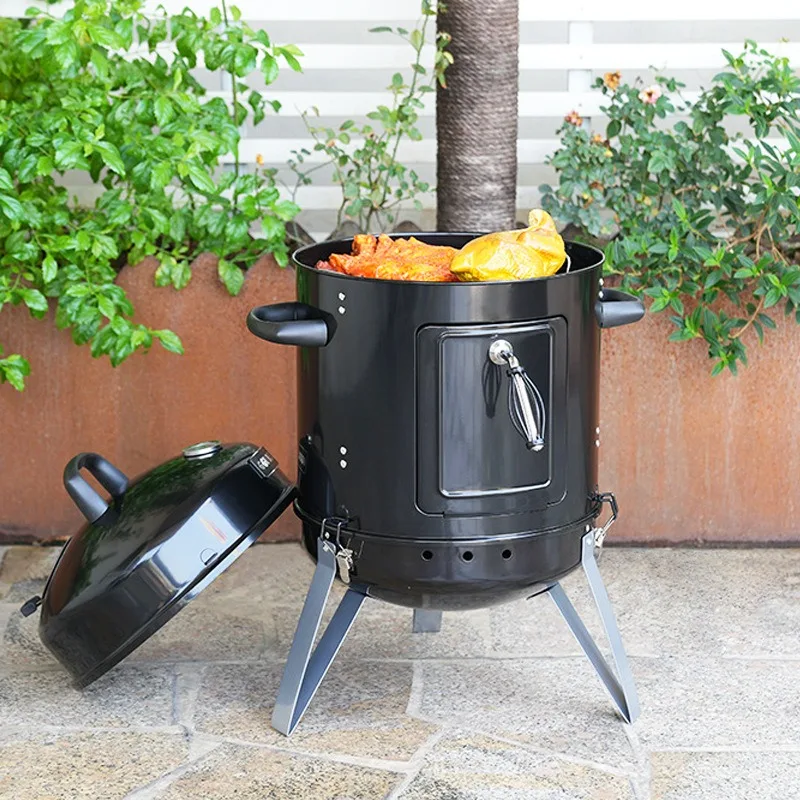 

Bright enamel 16-inch smoker Three-in-one charcoal barbecue stew oven Outdoor smoker oven Bacon oven