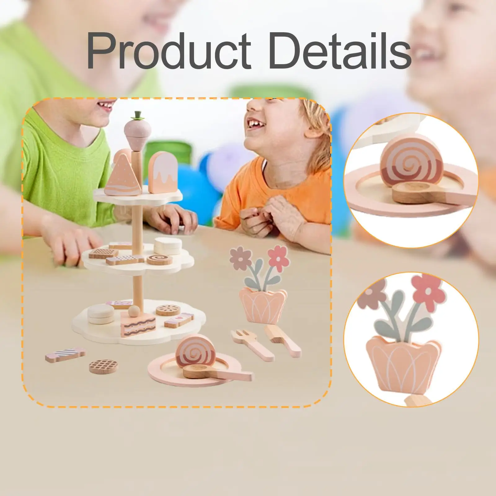 Ensemble de fête à thé en bois, jeu interactif avec support à cupcakes et desserts alimentaires, accessoires de cuisine pour petites filles et enfants