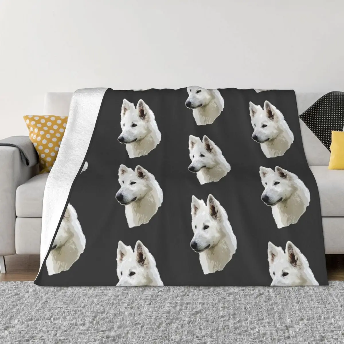 

White Swiss Shepherd Stunning White Dog Throw Blanket Fluffy Blankets Large furry