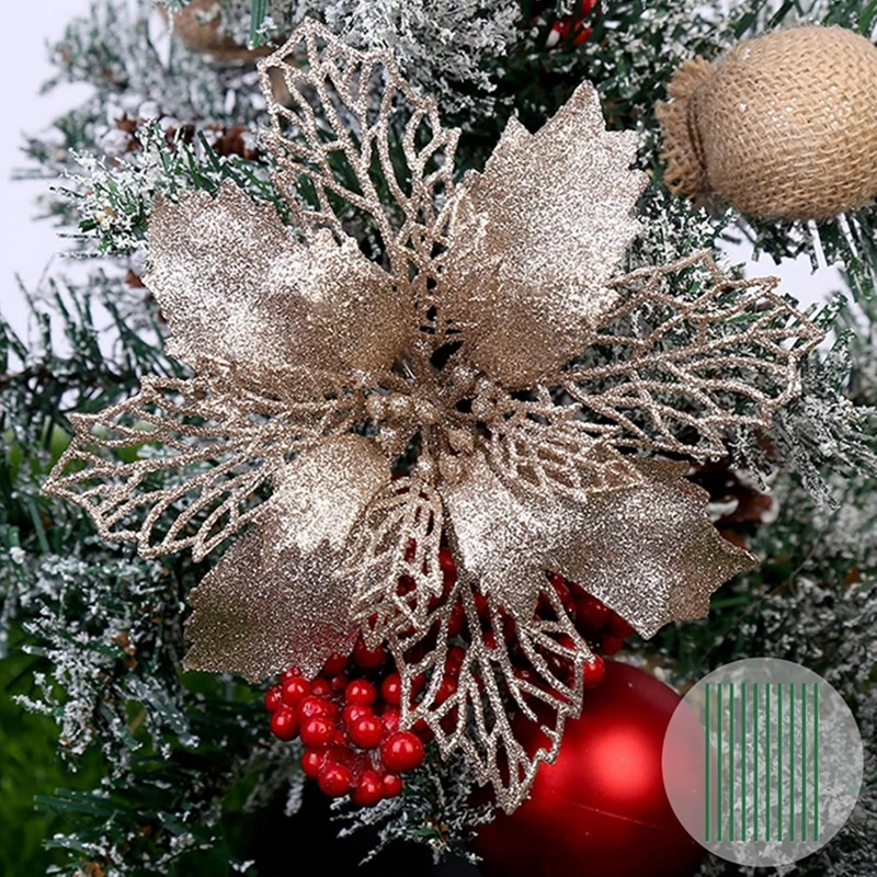 5/10 Stück Weihnachtsdekoration, künstliche Blumen, hängender Weihnachtsbaum-Anhänger für Heimdekoration, Party, Neujahr, Ornament-Zubehör – Detail 7
