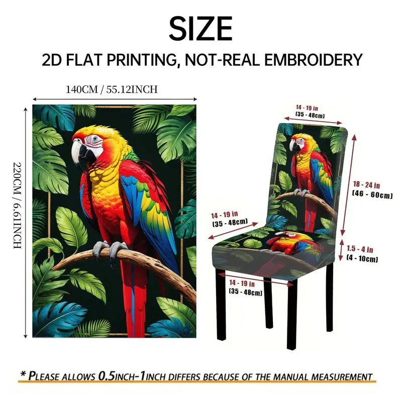 Elastic Chair Cover Outdoor Garden High Back Chair Cover, Flat Rainforest Parrot Chicken Rabbit Pattern