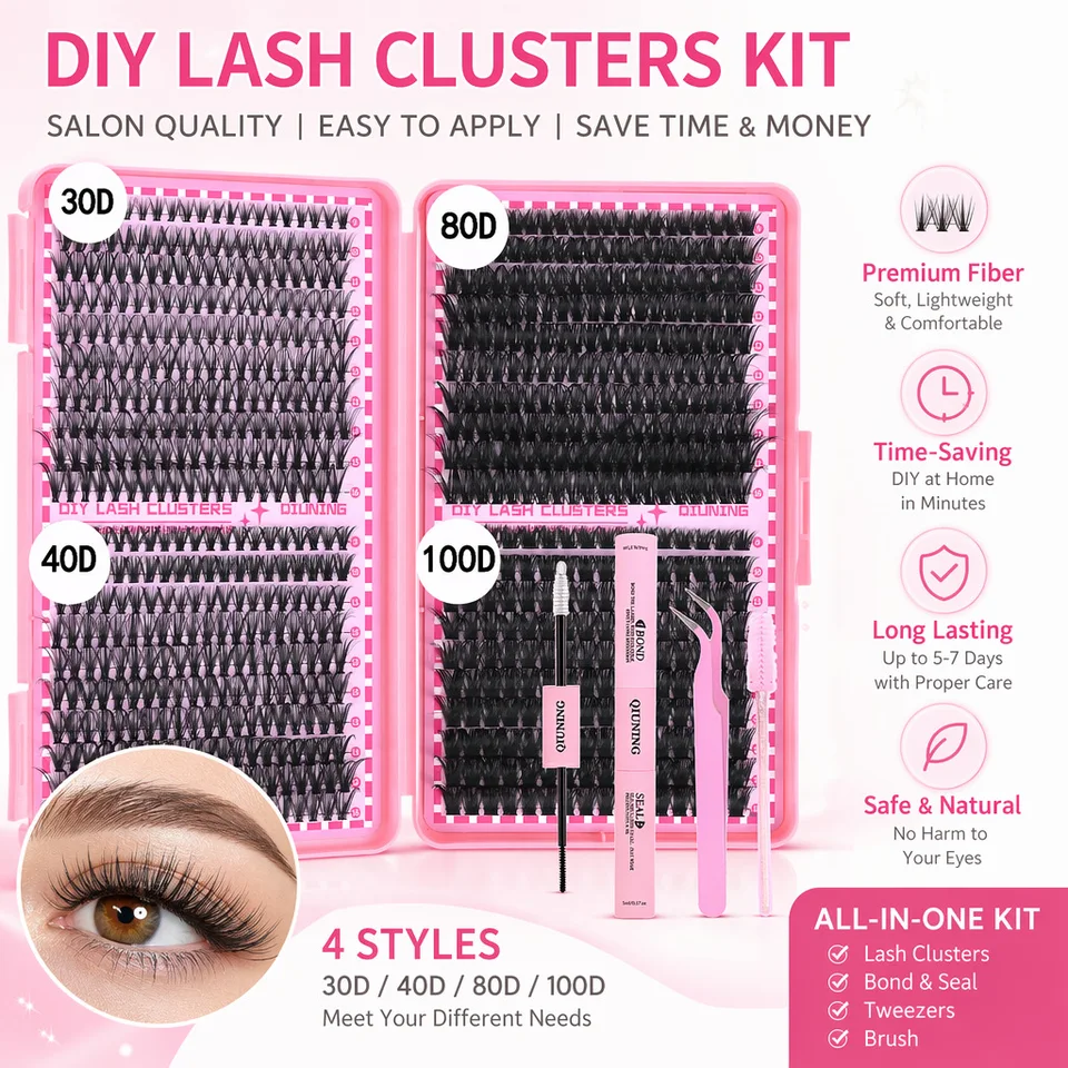 QIUNING Kit de Extensión de Pestañas de 800 Piezas, DIY, con Pegamento y Sellador, Pinzas 6