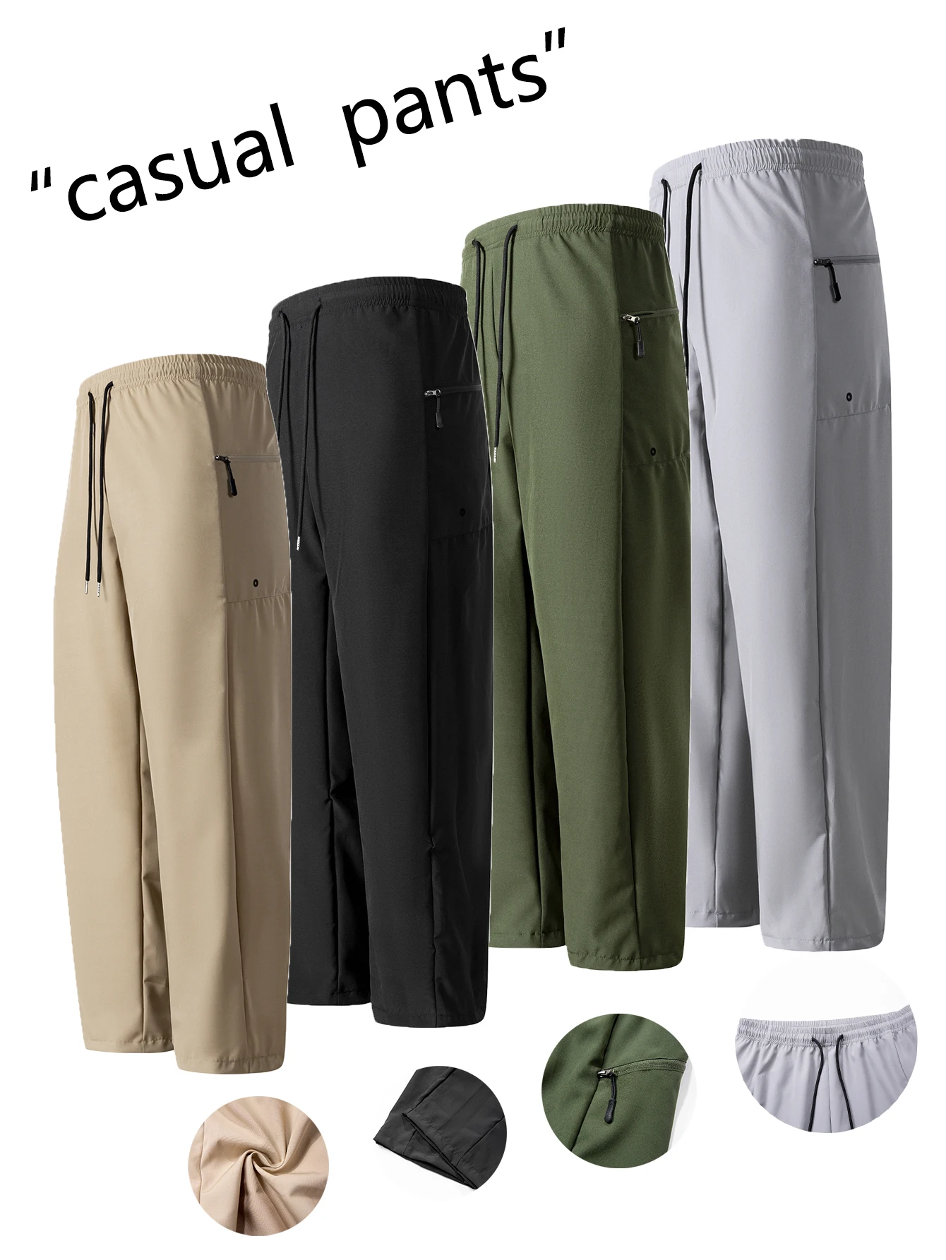 

Men's Casual Solid Color Sport Pants Comfortable Quick-Dry Fabric Loose Breathable Long Trousers for Hiking And Outdoor Activiti