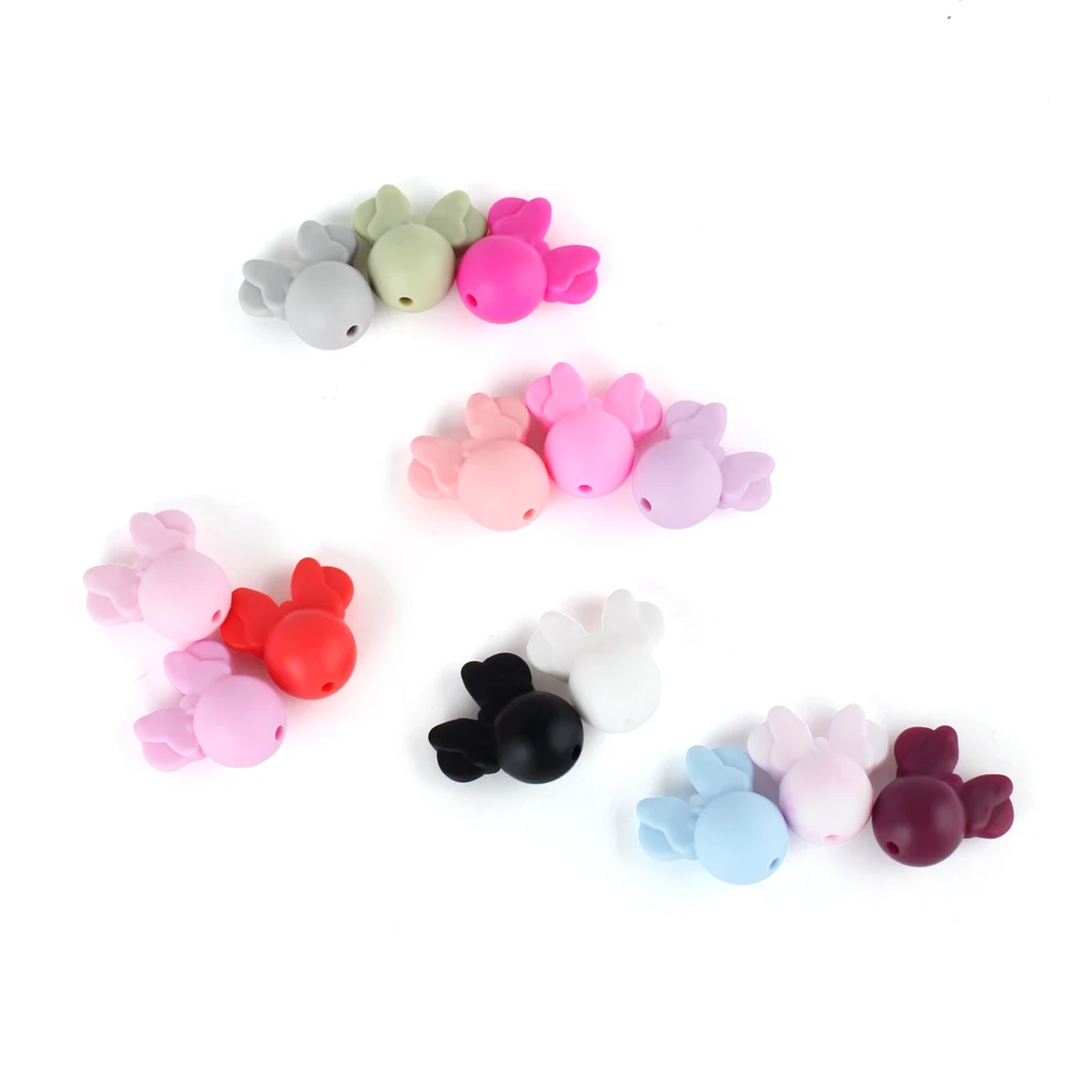 10pcs Baby Silicone Beads Cartoon Mouse DIY Pacifier Clips Chain Food Grade Silicone Baby Teethers Teething Mini Pearl Beads