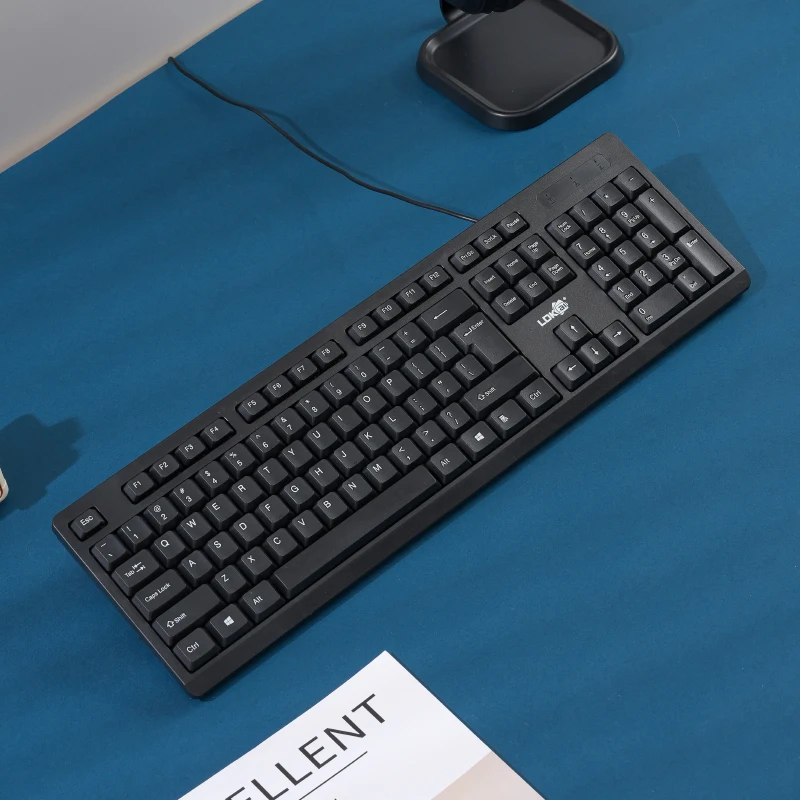 USB Wired Keyboard 104 Key Full Size Office Design Plug and Play No Driver Needed Silk Screen Print Not Easy to Fade