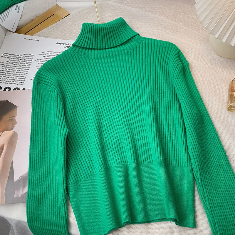 Women's Short Turtleneck Knited Sweater Slim Warm Solid Women Crop Pullovers 2023 Autumn Winter Casual Ribbed Female Sweaters