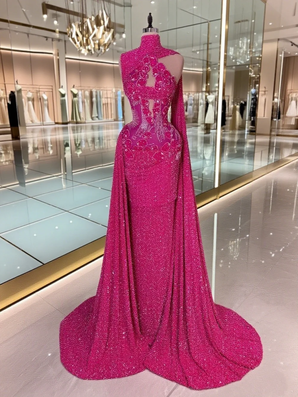 

Glimmering One-Shoulder Evening Dress Romantic A-Line Party Gown Romantic A-Line Floor-Length Party Dress فساتين سهرة
