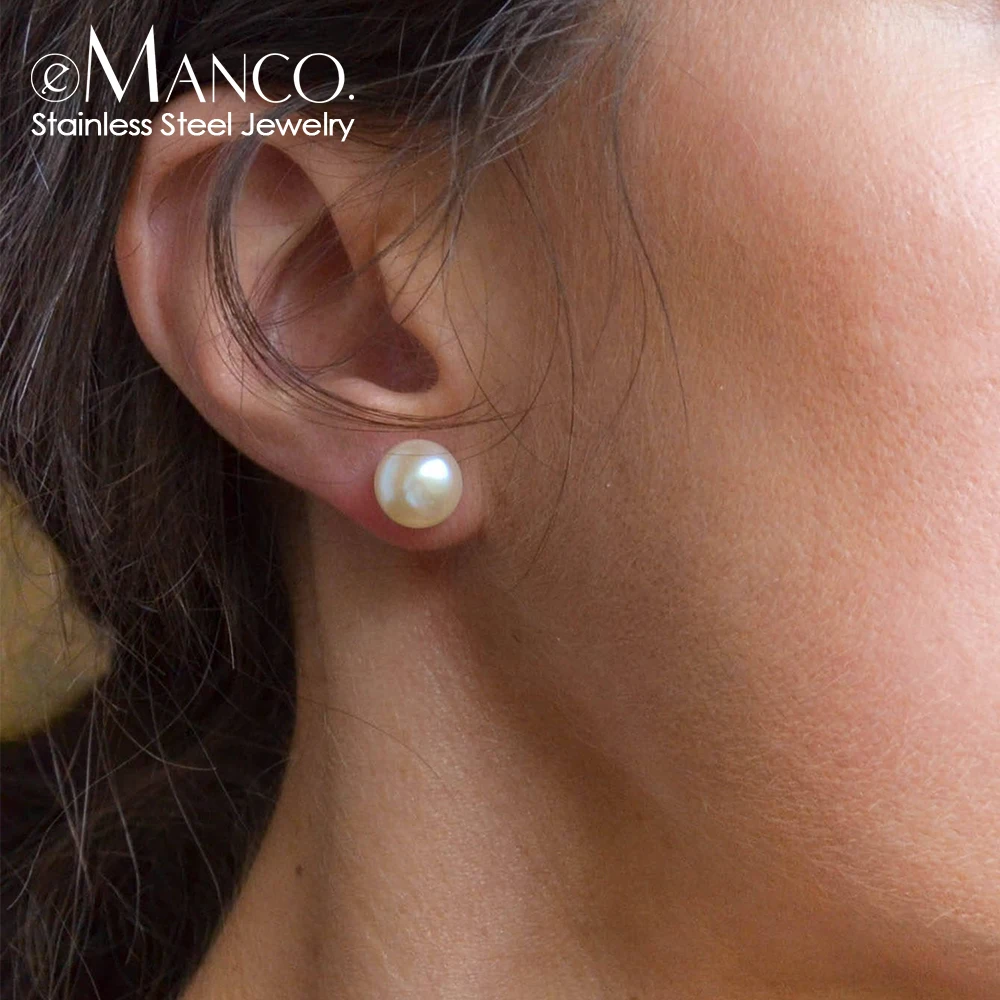 e-Manco 4/6/8MM Imitation Pearl Stud Earrings Silver Plated Women Hypoallergenic Earings Jewelry Korean Style