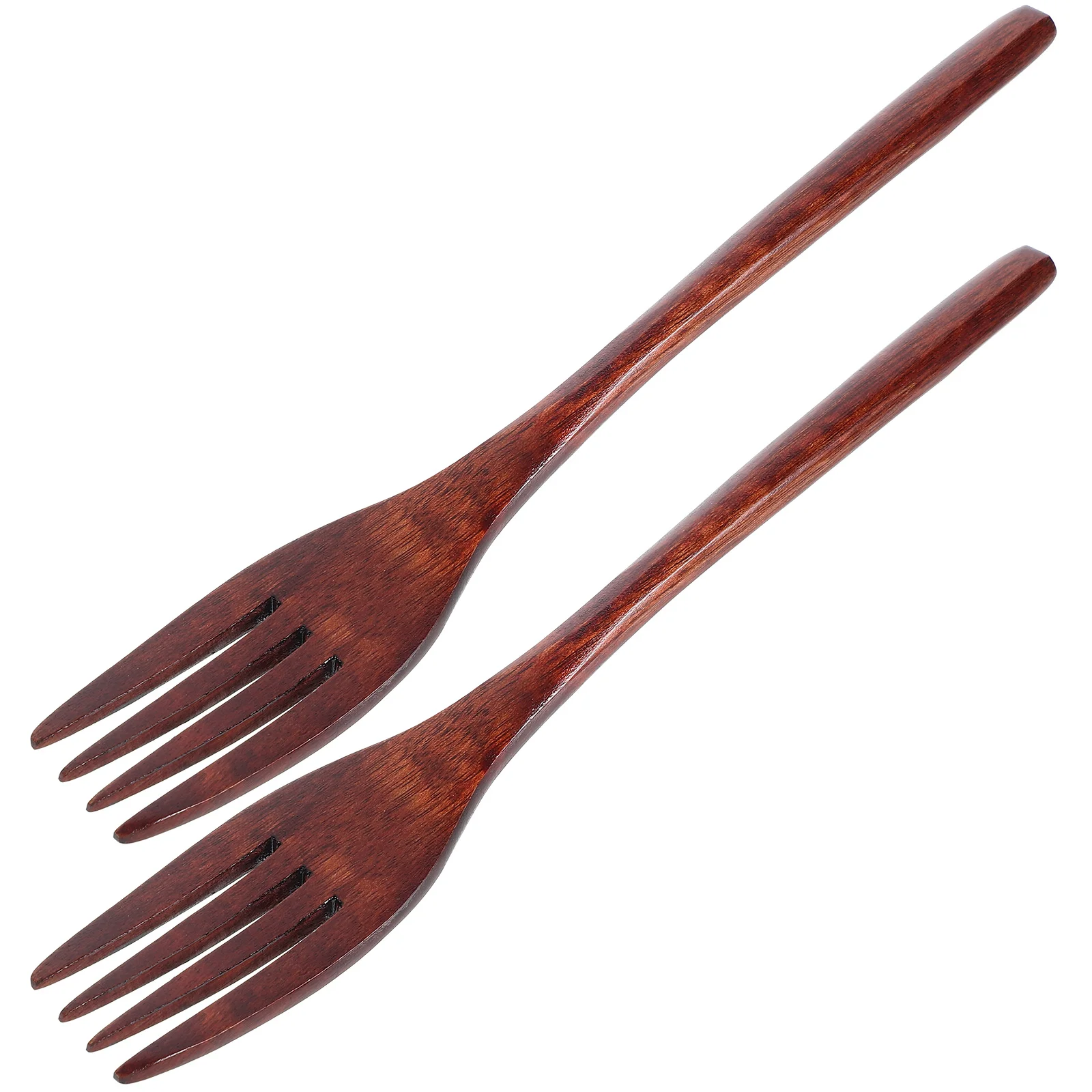 2 Pcs Natural Wooden Fork Tableware Salad Mixing Utensils Handle Ergonomic Safe Wood Simple Practical Hotel