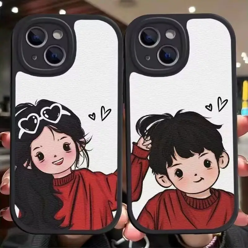 2023 Red Clothes Boys and Girls Pattern Phone Case For iPhone15 11 13 14 12 Pro Max XS X 7 8 Plus Couple New Lambskin Phone Case