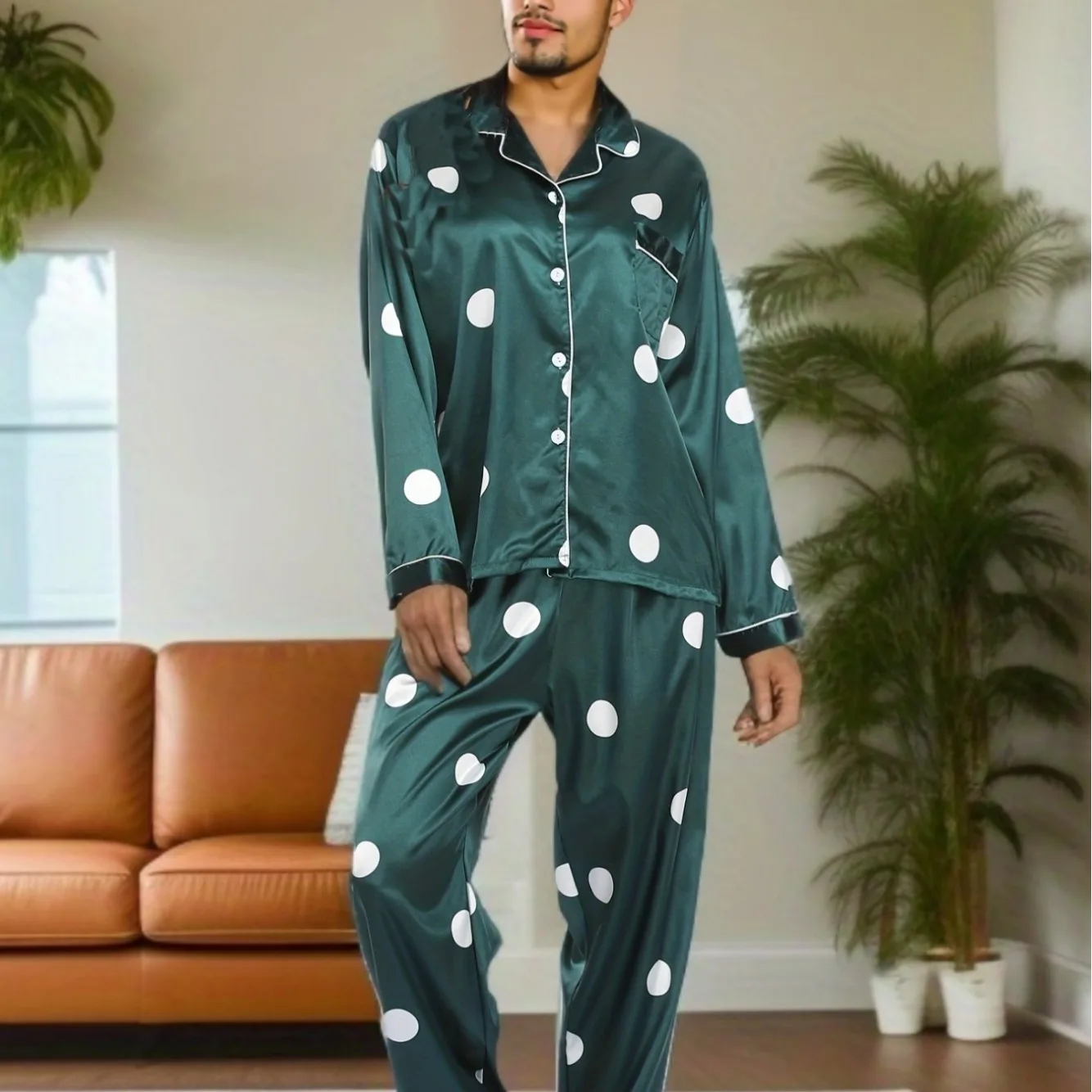 Autumn Winter Luxury zebra Printed Home Clothes Men's Long Sleeve Trousers Satin Pajamas Set 2PCS Home Clothes