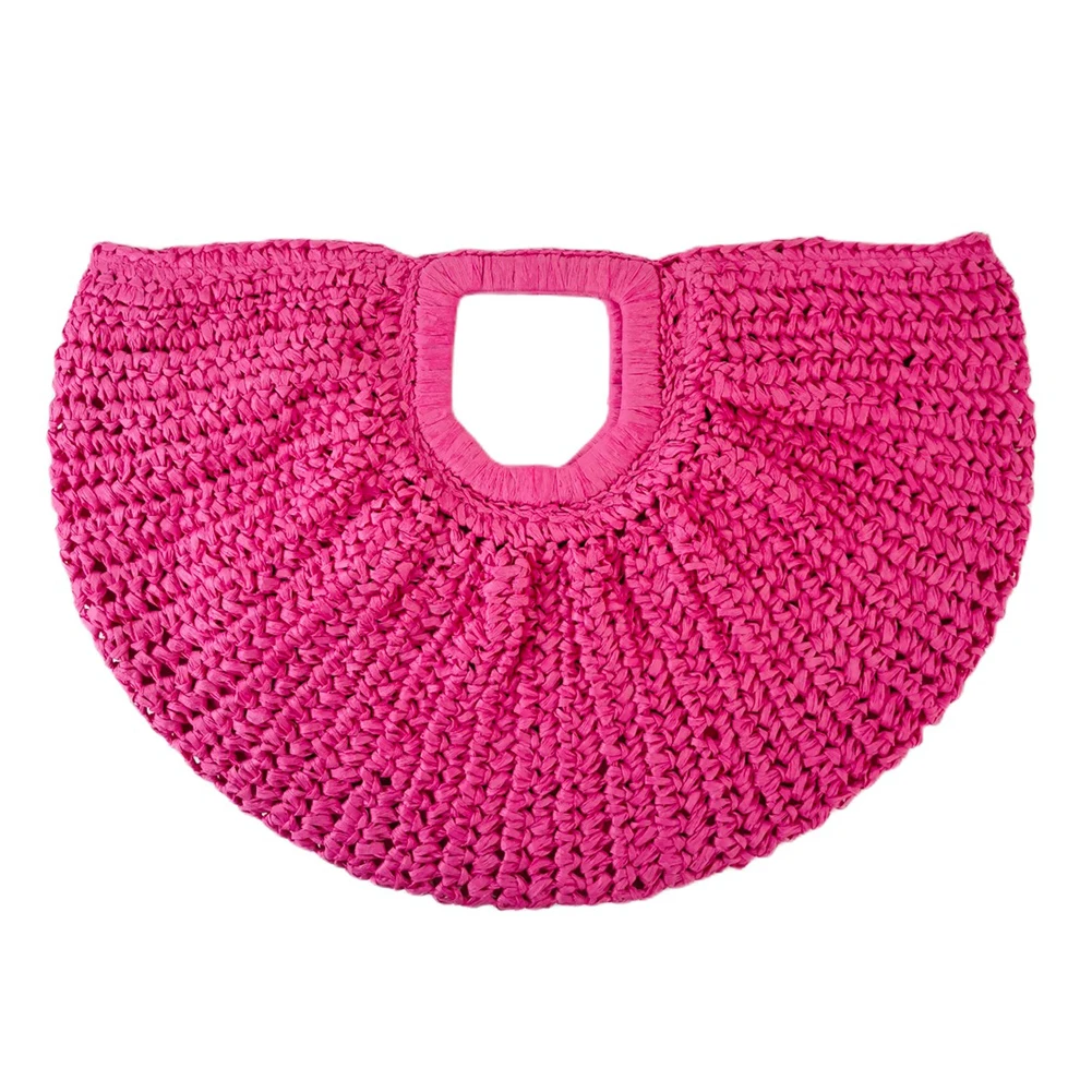 

Women Handmade Straw Tote Bag Large Capacity Half-Moon Straw Handbag Solid Color Vintage Woven Handbag Female Daily Bag