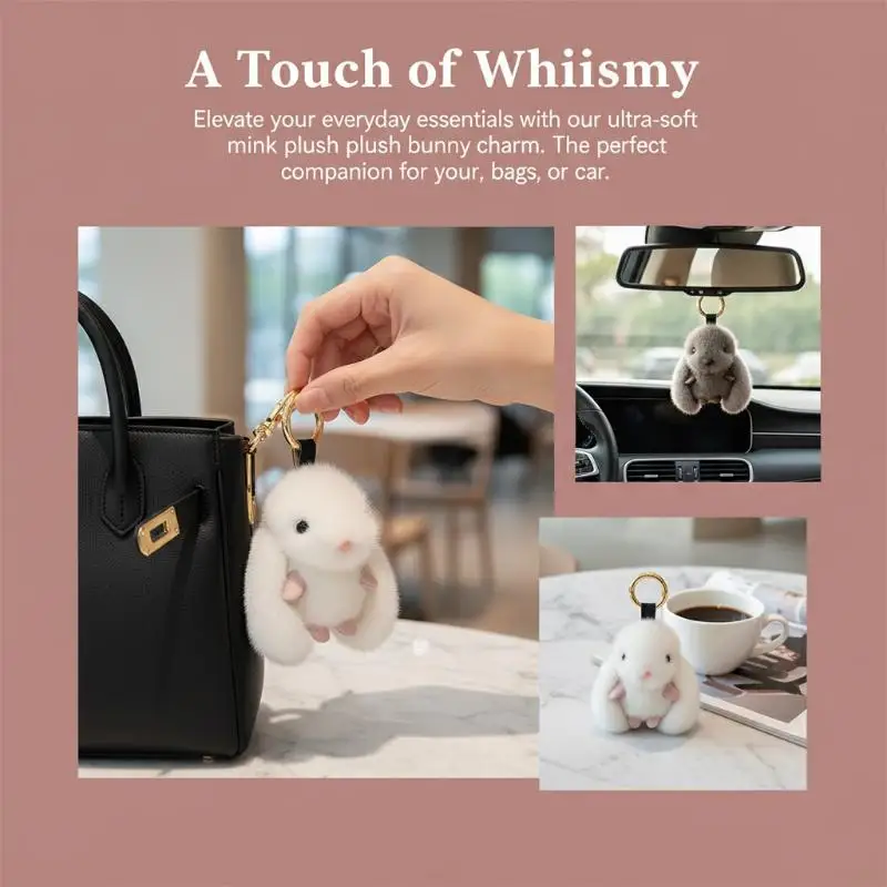 

Cute Bunny Keychain Plush Fluffy Pompon Rabbit Pendant Unique Bag Charm Soft Couple Gift for Women Girls