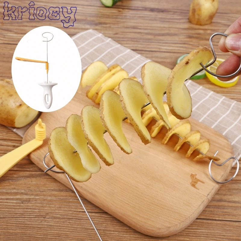 1 Set Stainless Steel Plastic Rotate Potato Slicer Twisted Potato Spiral Slice Cutter Creative Vegetable Tool Kitchen Gadgets