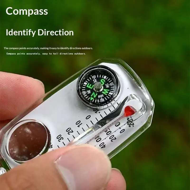New Portable 3 In 1 Mini Compass Keychain Thermometer Magnifying Glass for Outdoor Exploration Camping Trips