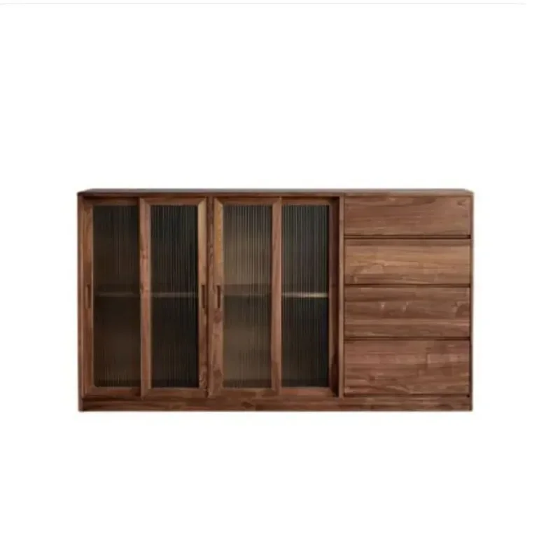 

Nordic solid wood black walnut side cabinet modern simple white oak cherry wood side cabinet glass storage wine