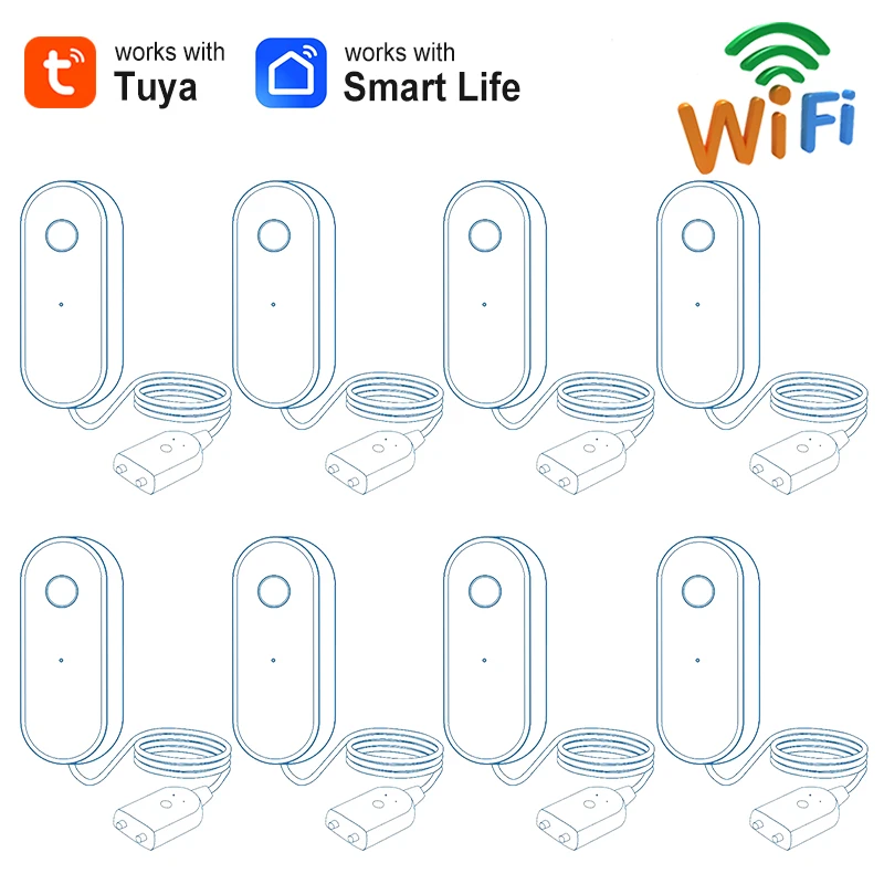 Tuya WiFi Water Leak Sensor Smart Home Flood Detector Kitchen Overflow Alarm APP Real-time Alerts 1 Meter Long Detection Line
