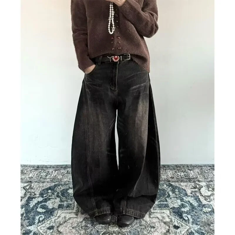 

Loose Fit Casual Jeans Men Women Vintage American Style Knife Jeans Autumn Winter plus Size Straight Leg Zipper Fly