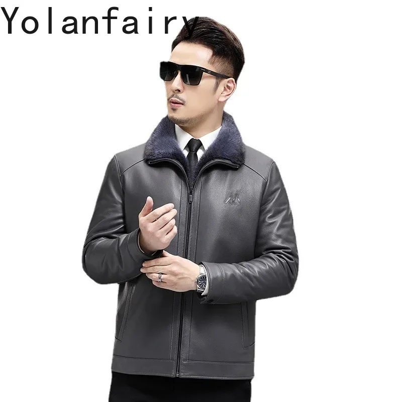 

YOLANFAIRY Genuine Leather Goatskin Down Jacket Casual Fashion Winter Short Coats Stand Collar Clothes New Chamarras De Piel