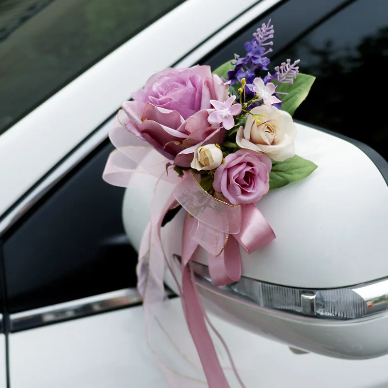 

Creative Wedding Car Decor Flower Door Handles Rearview Mirror Decorate Rose Artificial Floral Accessories Marriage Props Gift