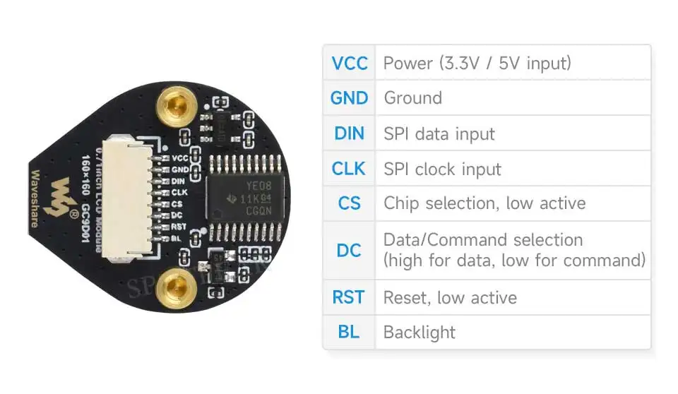 Pantalla LCD redonda electrónica EYE de 0,71 pulgadas para Arduino Raspberry Pi ESP32 Pico STM32