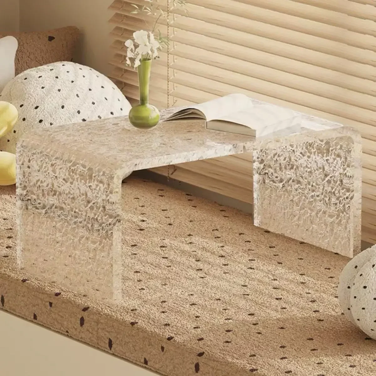 Clear Acrylic Ripple Effect Coffee Table Nordic Compact Storage Unit Modern Minimalist Bay Window Desk For Small Apartment Home