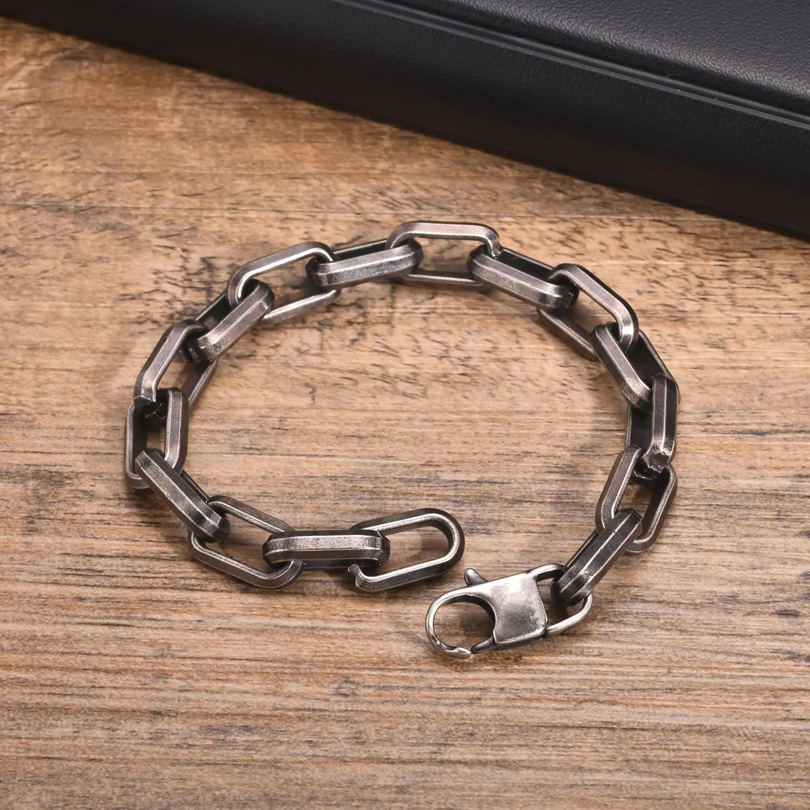 Chunky Chain Bracelets for Men,Silver Black Grey Gold Color Stainless Steel Chain Wristband,Stylish Gift for Son Dad