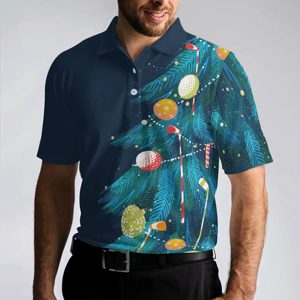 Christmas Golf Polo Shirt, Holiday Tree All-over Print, Xmas Golf Ball Ornament Design,Festive Gift for Golfer 2026