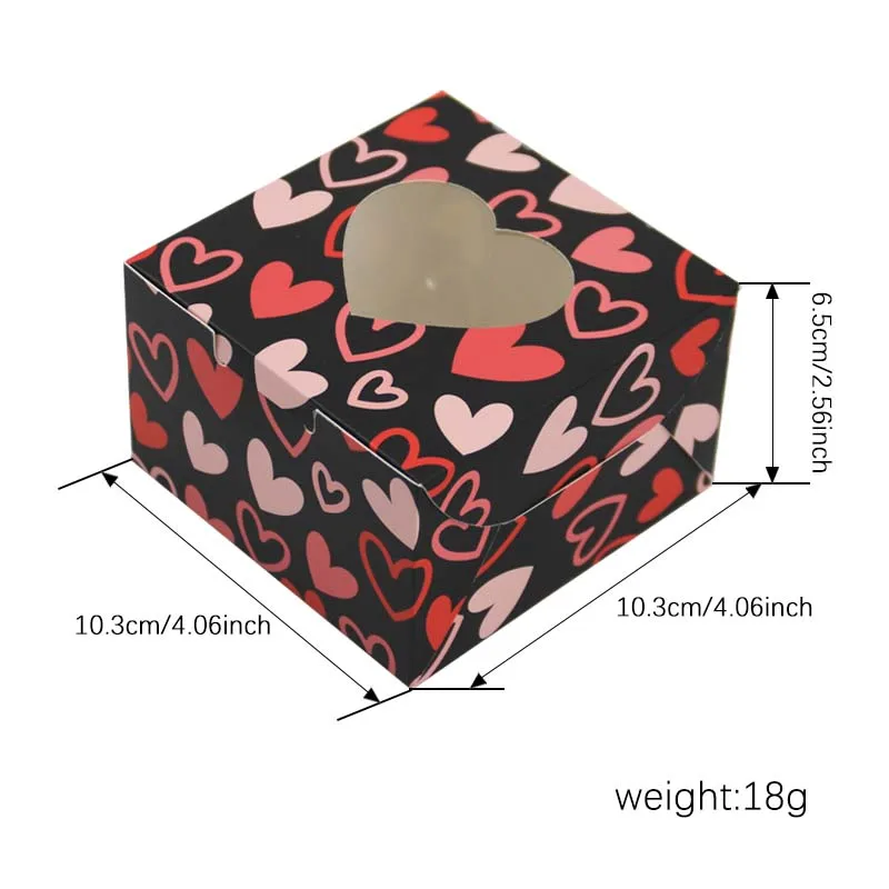 12PCS Valentine Theme Love Heart Cute Cookie Paper Boxes Party Favor Candy Gift Box With Window