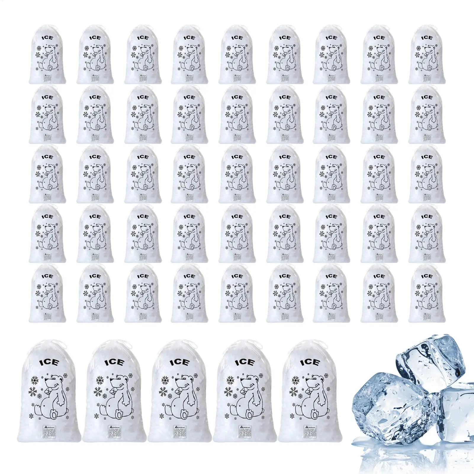 Ice Bags 50 Pcs Heavy Duty Drawstring Closure Plastic Bag for Ice Cubes Storage Leakproof Portability for Camping Party BBQ