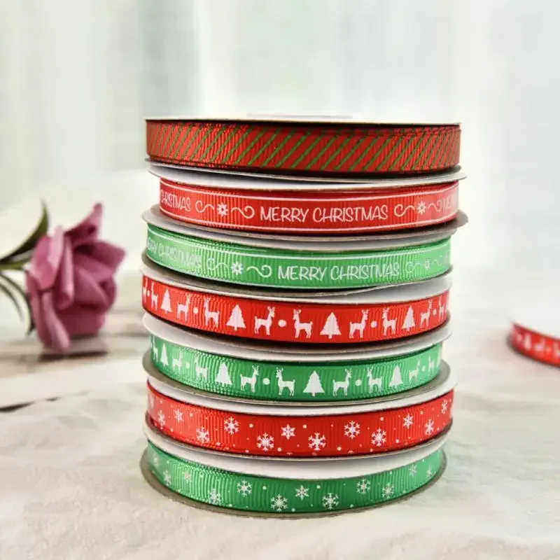 10-25yards Christmas Ribbon Printed Christmas Polyester Ribbon For Handmade Design Christmas Decoration Gift Packing