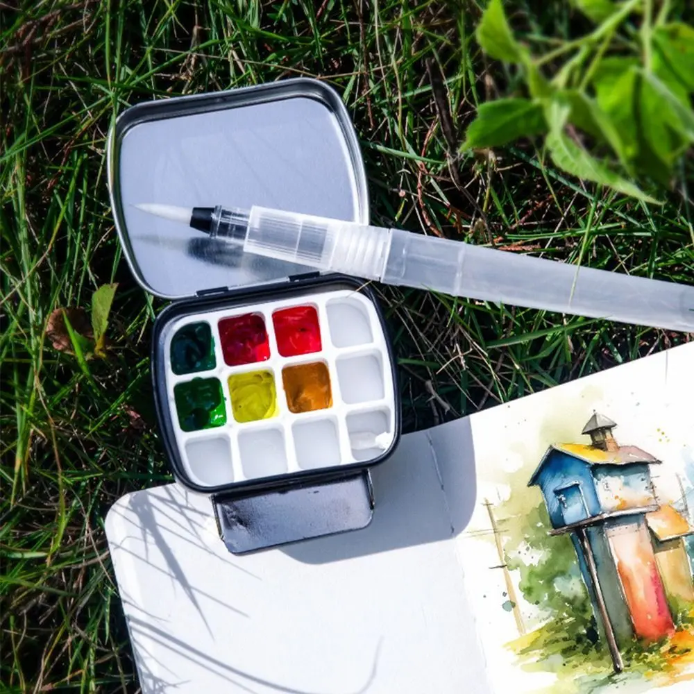 Portable 12/24 Grids Watercolor Box Iron Empty Watercolor Paint Box Outdoor Travel Paint Pigment Box With Clip Art Accessories