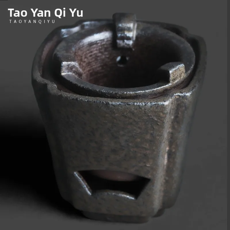 

Ретро-печь для чаепития с квадратным черным золотым корпусом, маленькая, с отсоединяемой внутренней чашей, для приготовления чая на углях, кухонная утварь