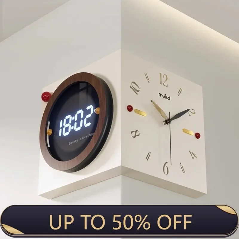Corner Wall Clock Double Sided Wall Watch Modern Luxury Aesthetic Large Led Clocks Silent Elegant Decorative Living Room Watches